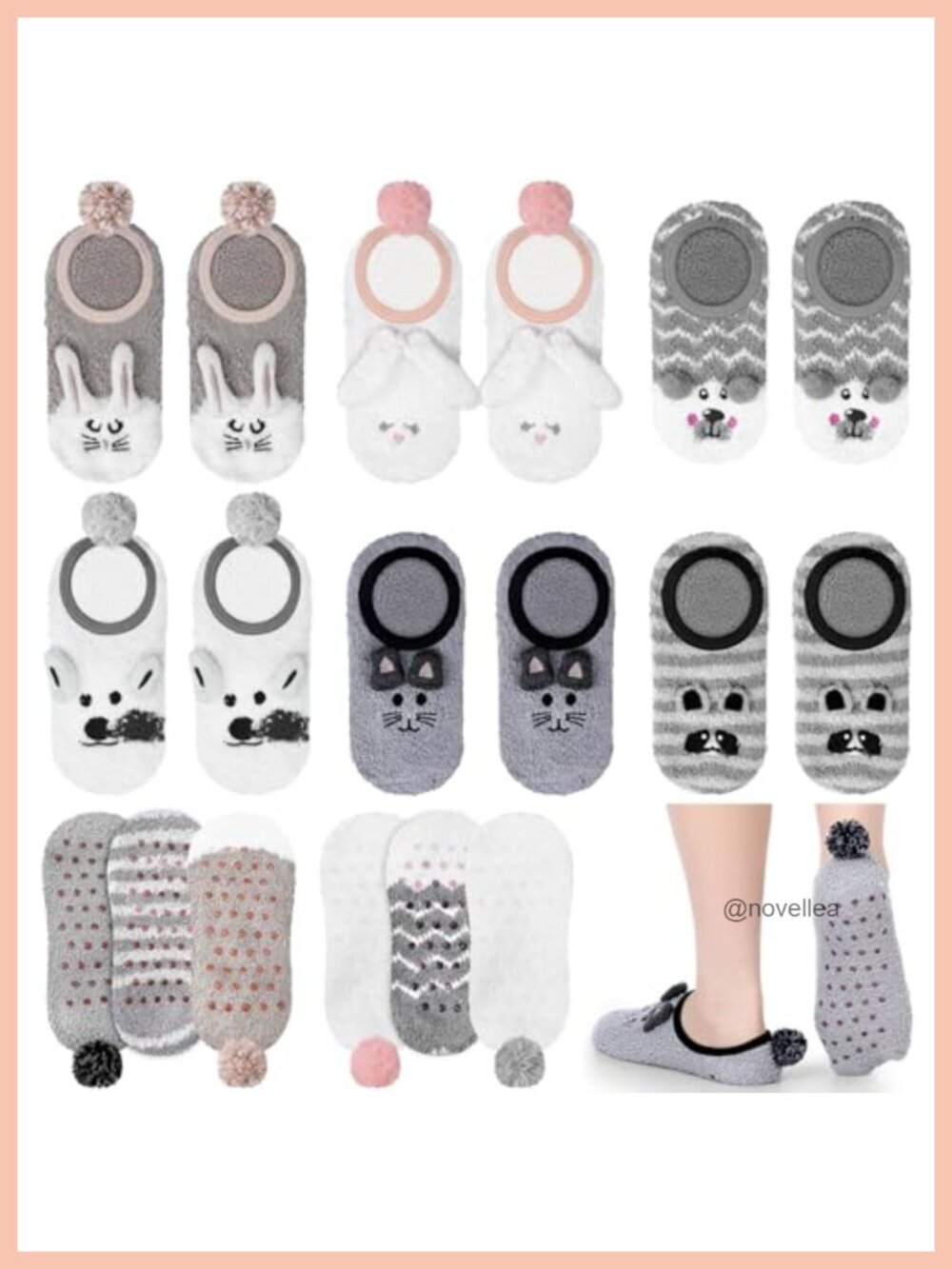 Fuzzy Slipper Socks Non Slip Grippers Animal Socks 6 Pairs